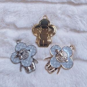 Lot of 3 Gold/Silver Tone Zipper Pull Button Pendant Necklace Charm
